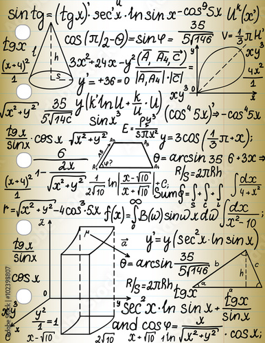 Vector ruled sheet of copybook paper with handwritten mathematical calculations