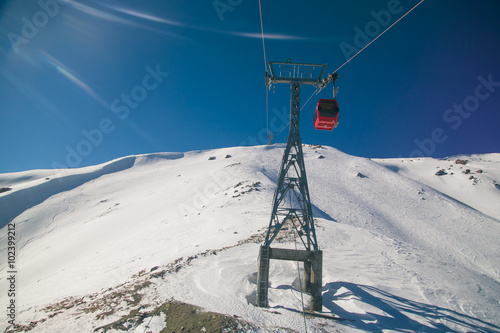 Rise to the top in ski resort of Gulmarg, India. photo