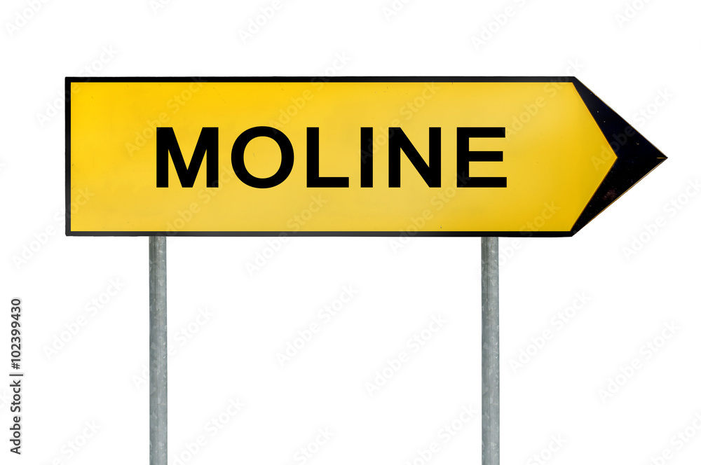 Yellow street concept sign Moline isolated on white Yellow street concept sign Moline isolated on white