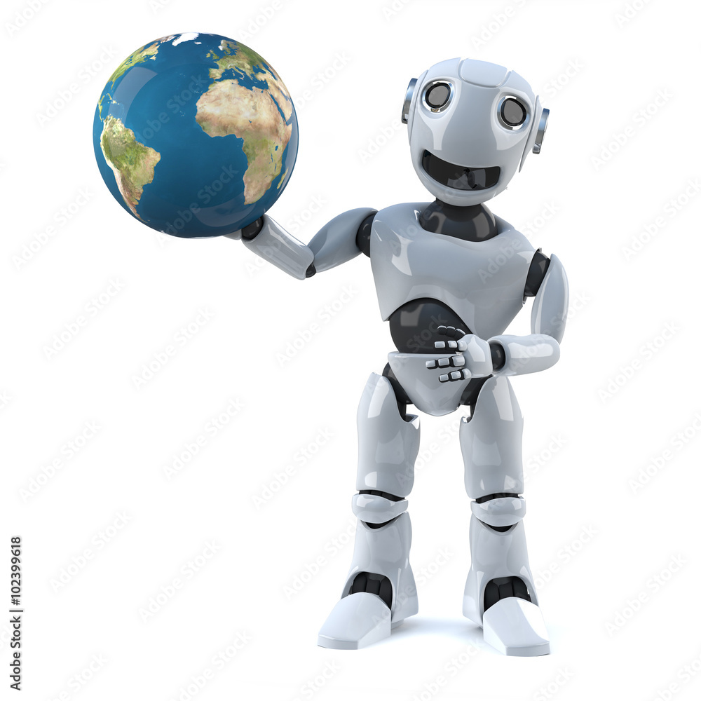 3d Robot holds the world in his hands 3d Robot holds the world in his hands