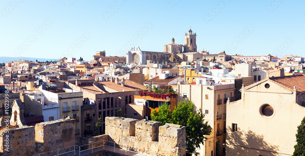 Top view of  Catalan city with Cathedral. Tarragona