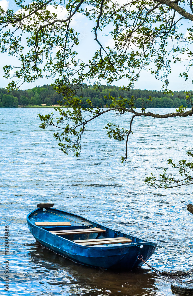 Boat on the lake shore. 