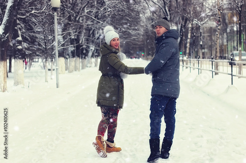 young couple walking winter