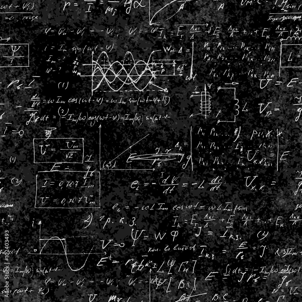 Seamless pattern of mathematical operations and elementary functions, endless arithmetic on seamless chalk boards. Handwritten solutions. Geometry, math, physics, electronic engineering subjects. Seamless pattern of mathematical operations and elementary functions, endless arithmetic on seamless chalk boards. Handwritten solutions. Geometry, math, physics, electronic engineering subjects.