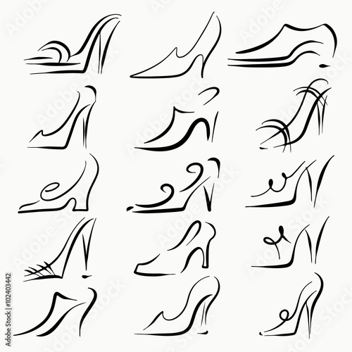 Set sketch shoes isolated, logo