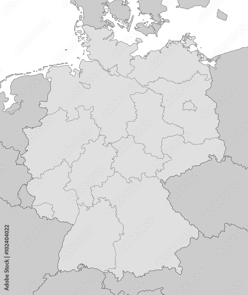 Karte von Deutschland - Grau (mit Umland)