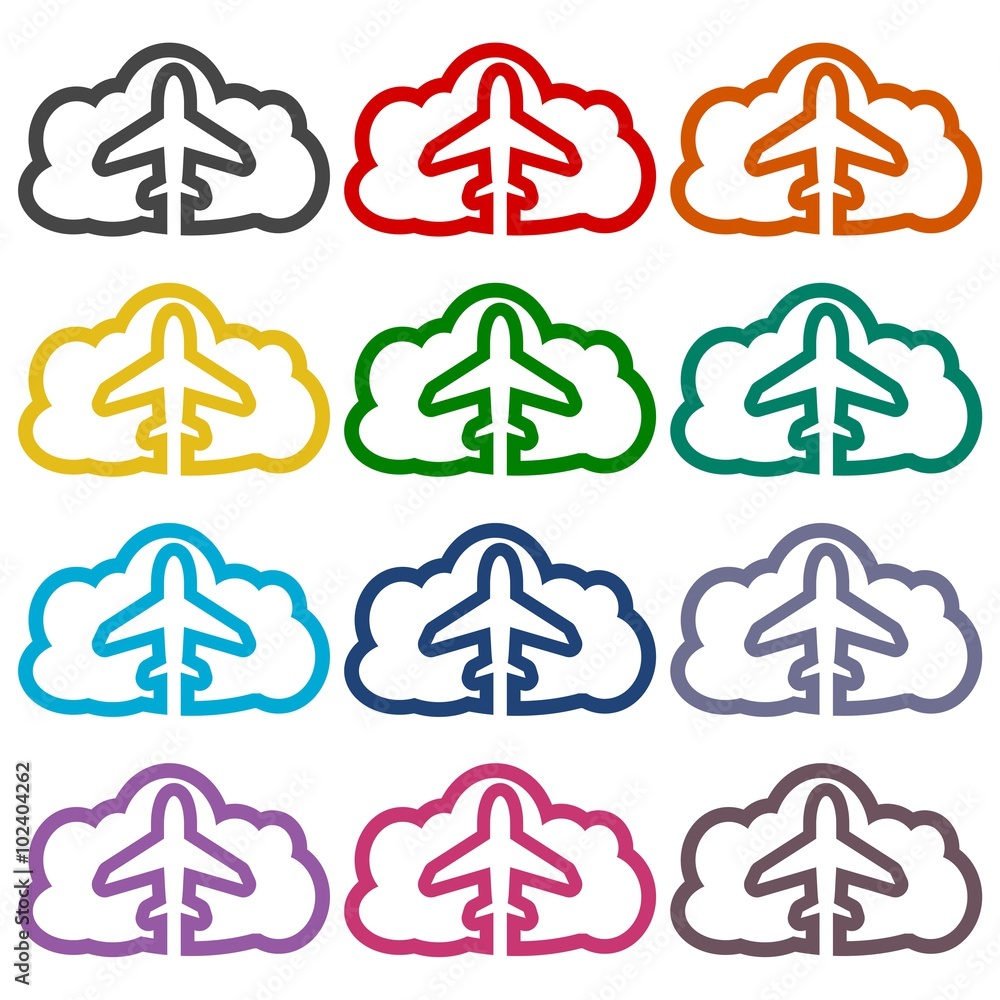 Obraz premium Airplane in sky or idea of logo icons set 