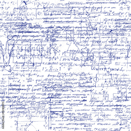 Math seamless pattern with handwriting of various operations and calculations.