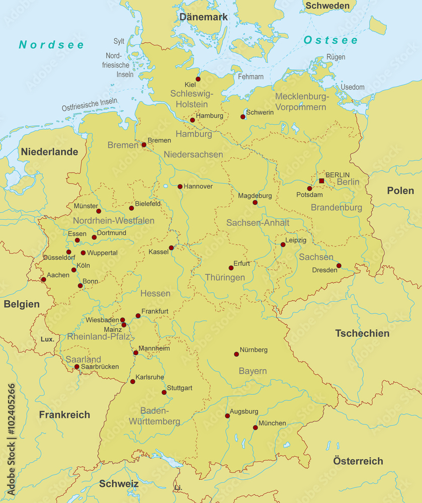 Karte von Deutschland - Orange (detailliert)