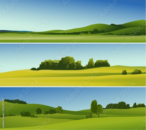 Three abstract banners with rural landscape