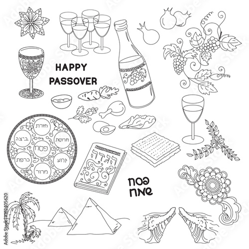 Passover symbols doodles set