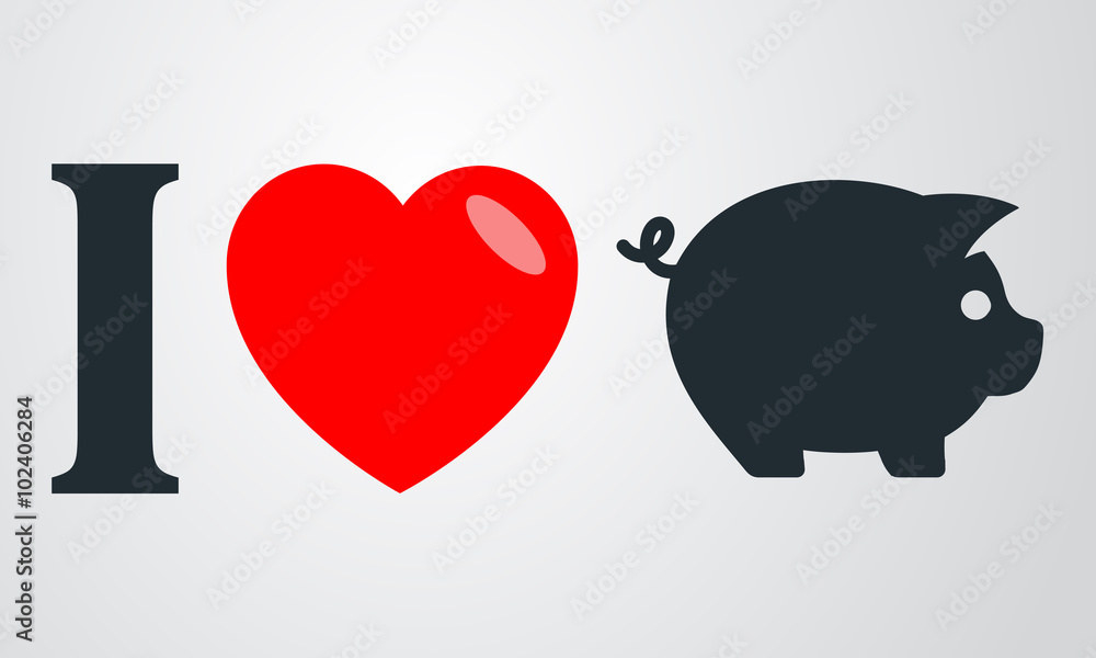 Icono plano i love cerdo en fondo degradado Icono plano i love cerdo en fondo degradado