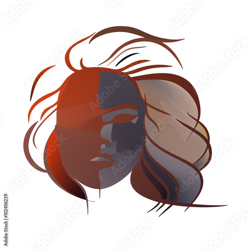 Abstract imitation of Japanese mask black and red