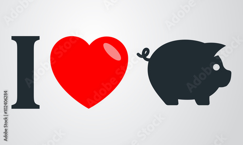 Icono plano i love cerdo en fondo degradado