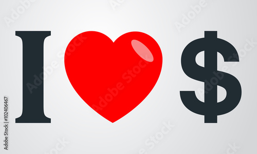 Icono plano i love dolar en fondo degradado