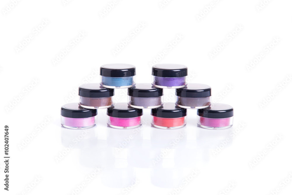 Set of bright mineral eye shadows in transparent jars Set of bright mineral eye shadows in transparent jars