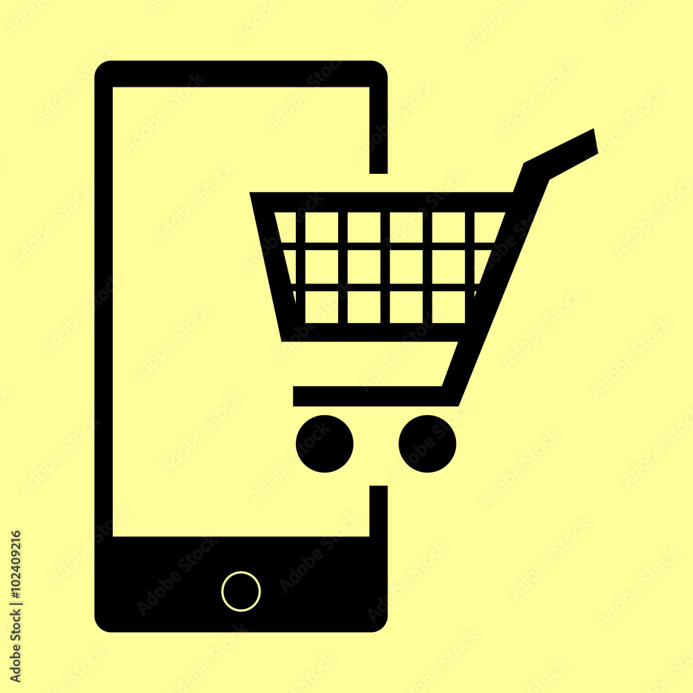 Shoping on smart phone sign Shoping on smart phone sign
