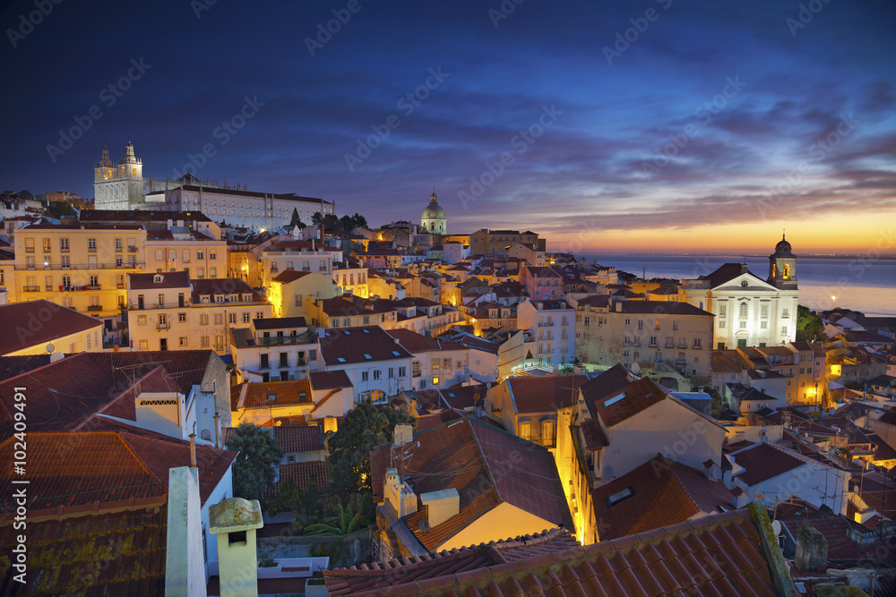 Lisbon. Image of Lisbon, Portugal during dramatic sunrise.