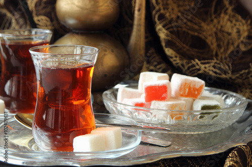 Turkish Delight in a dish and tea..