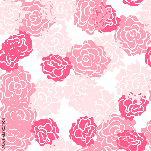Romantic rose and peonies seamless pattern. Densely printed flowers love theme background. Pink rose colors.