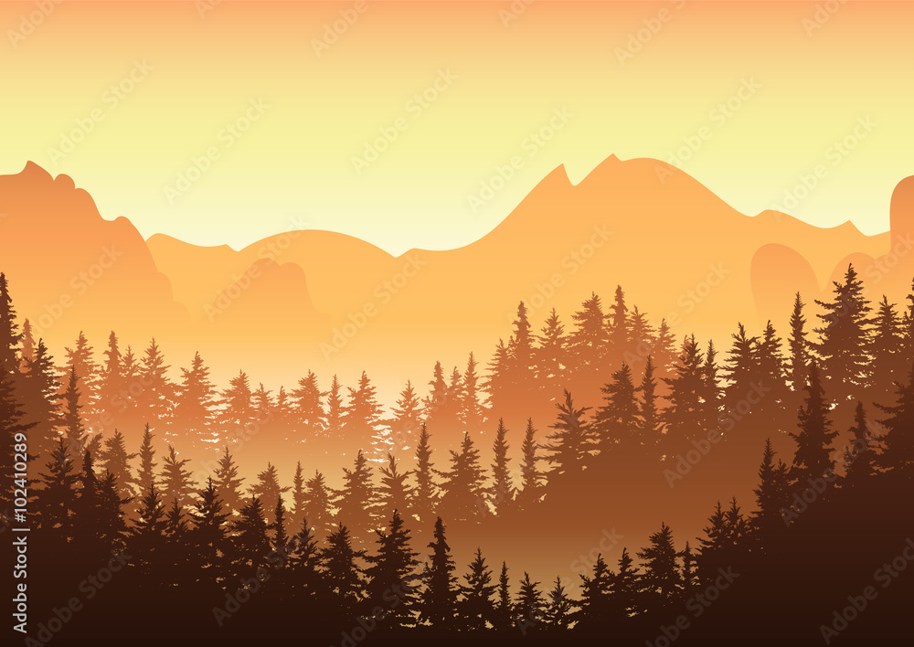 Vector illustration of sunrise in the mountain. Nature horizonta