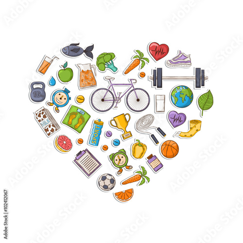 Heart Concept I love healthy lifestyle sign,symbol,icon isolated on a white background.Hand Drawn style
