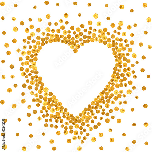 Gold frame in the shape of heart.