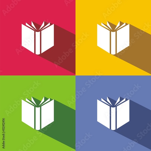 Icono de un libro abierto sobre fondos de colores. Ilustración vectorial