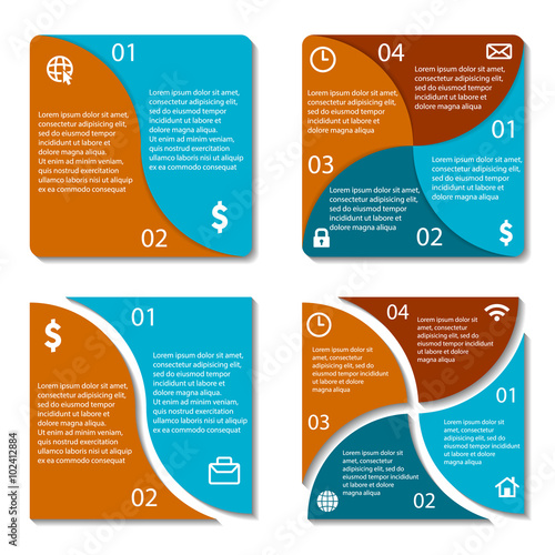 Templates square infographic diagram. 2, 4 options. Vector illustration