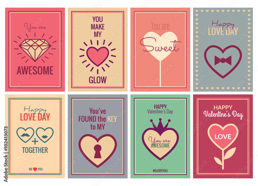 Happy Valentines Day or Wedding Cards Set Happy Valentines Day or Wedding Cards Set