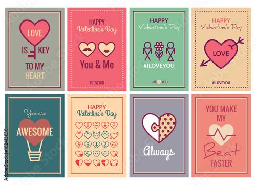 Happy Valentines Day or Wedding Cards Set