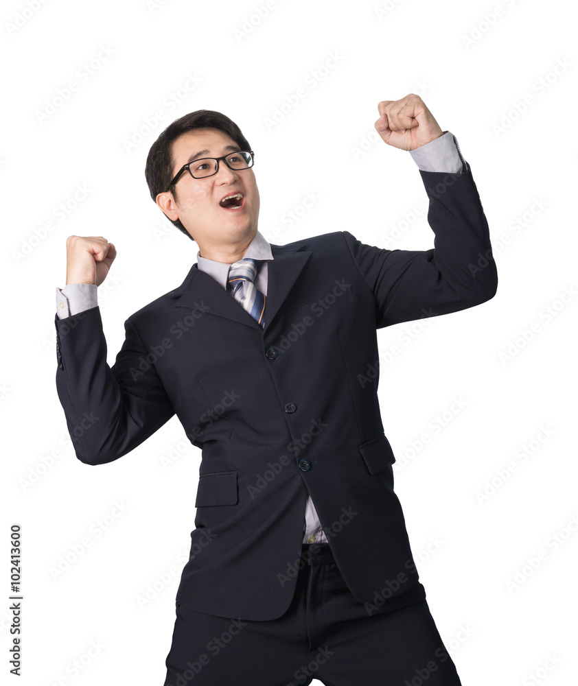 Successful happy businessman rejoicing raising his face to the s Successful happy businessman rejoicing raising his face to the s