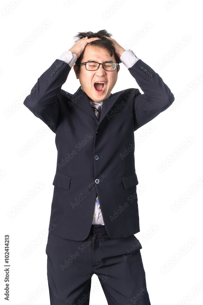 Asian handsome businessman holding his head frowning with worry. Asian handsome businessman holding his head frowning with worry.
