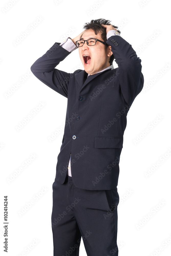Asian handsome businessman holding his head frowning with worry. Asian handsome businessman holding his head frowning with worry.