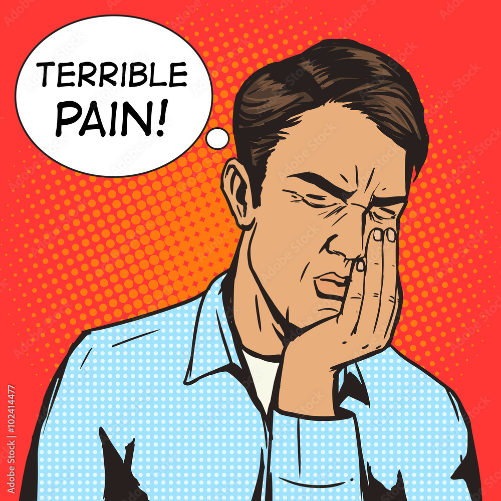 Fototapeta premium Man suffering toothache pop art retro vector