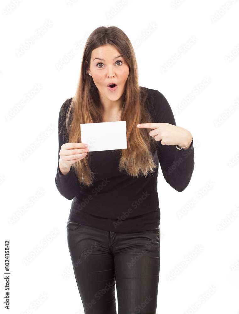 Beautiful young woman showing blank signboard Beautiful young woman showing blank signboard