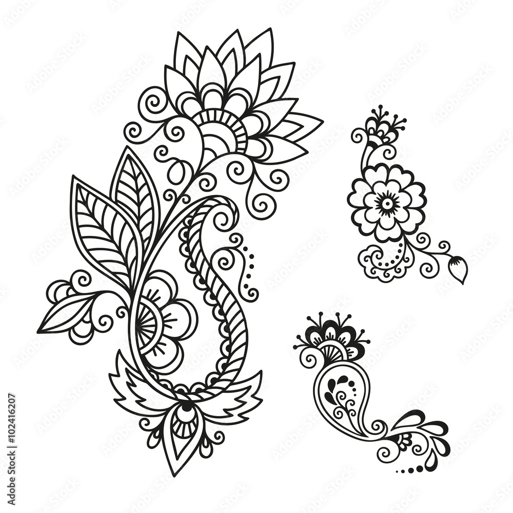 Henna tattoo flower template.Mehndi.
Henna tattoo flower template.Mehndi.