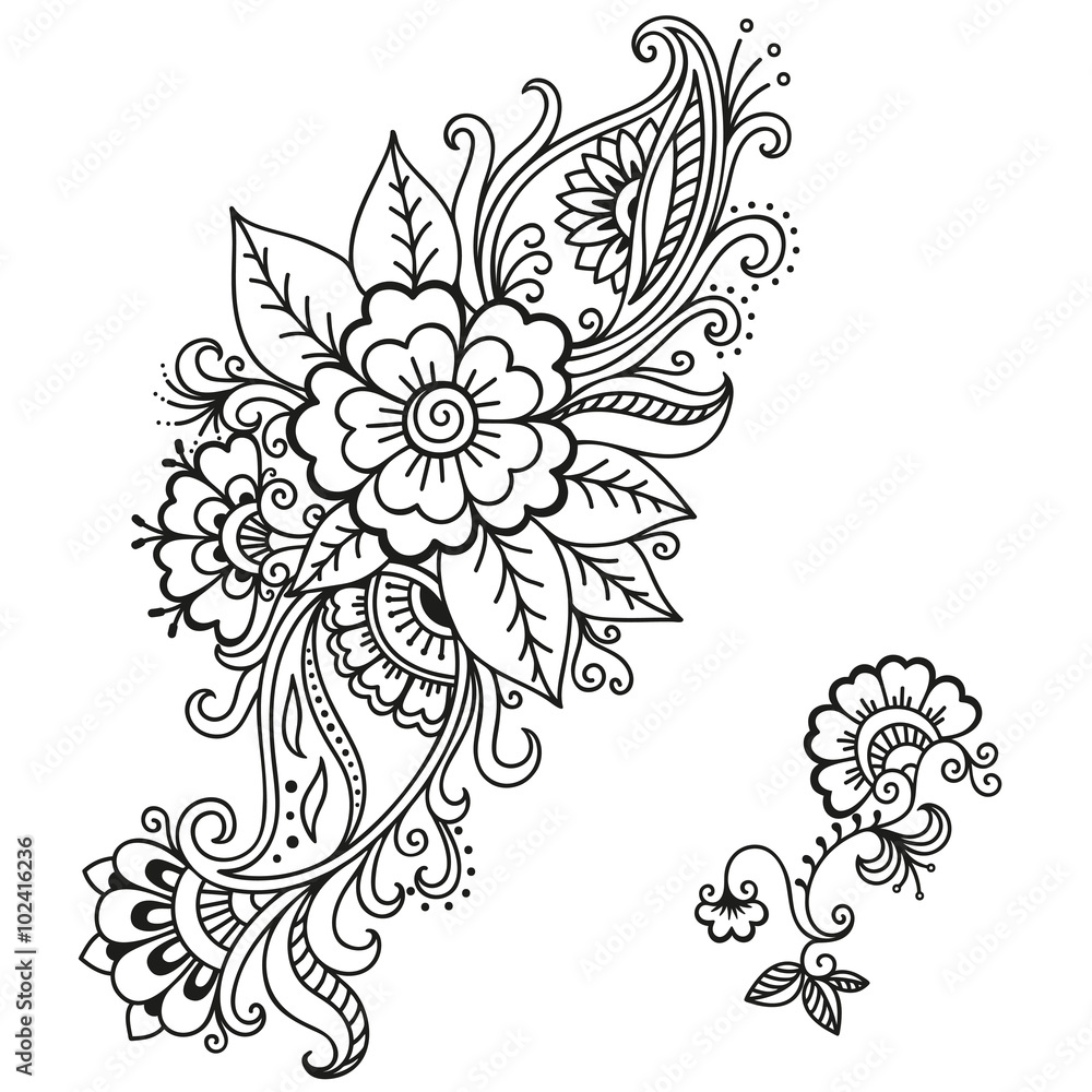 Henna tattoo flower template.Mehndi.
Henna tattoo flower template.Mehndi.