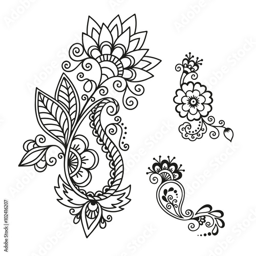 Henna tattoo flower template.Mehndi.
