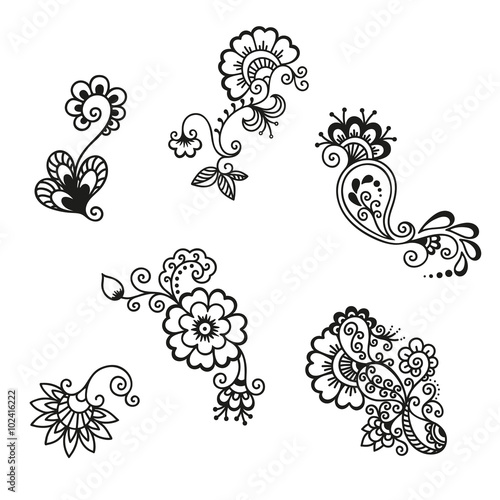 Henna tattoo flower template.Mehndi.
