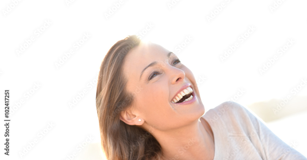 Portrait of cheerful natural woman with long hair Portrait of cheerful natural woman with long hair