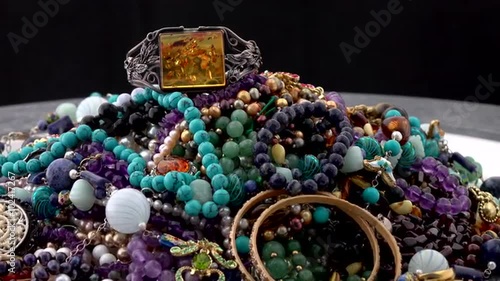 Mixed gemstone jewelry with vintage amber bracelet photo