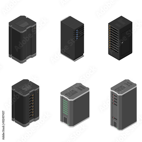 Isometric vector Illustration of computer Servers.
Modern computer technology -  Servers icon set.