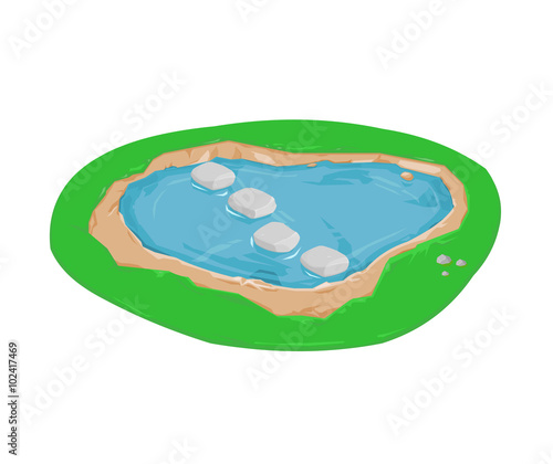 Isometric Vector Illustration of a Pond with stepping stones.
pool of blue water with stepping stones over the surface.