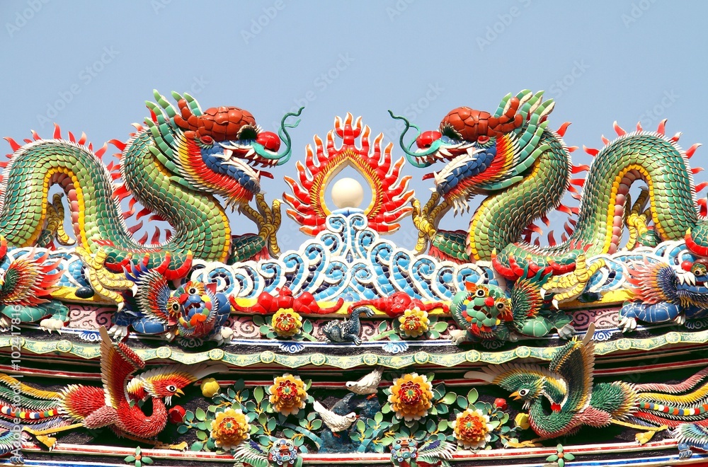 Double Chinese dragon on the temple roof