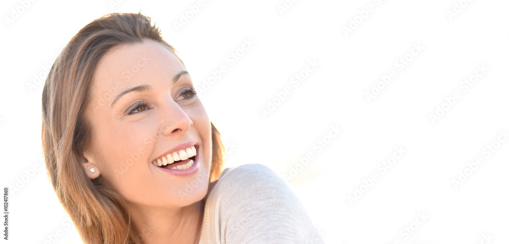 Portrait of cheerful natural woman with long hair Portrait of cheerful natural woman with long hair