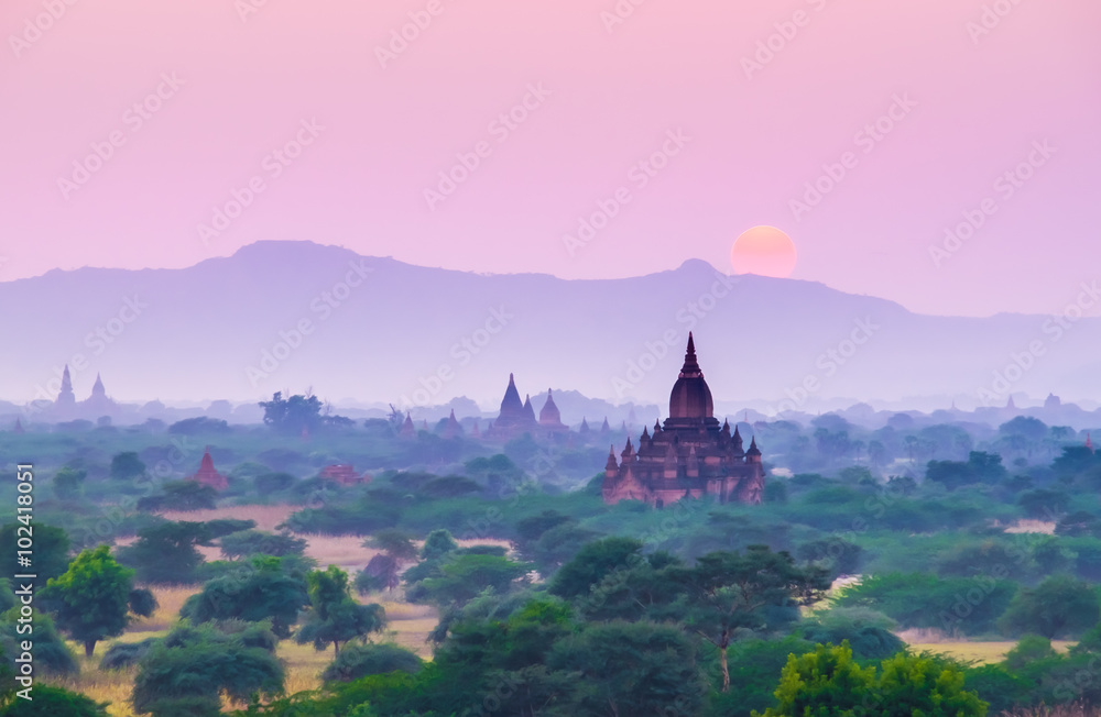 Sunset scene with Pagoda field in Bagan,Myanmar