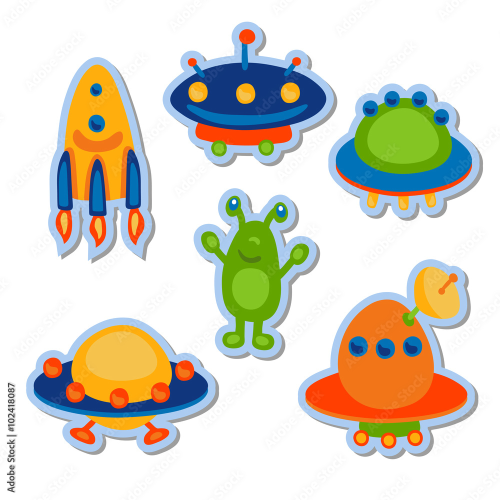 Obraz premium Ufo space icon set, sticker