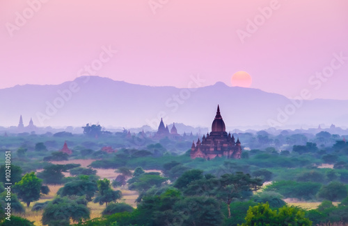 Sunset scene with Pagoda field in Bagan Myanmar