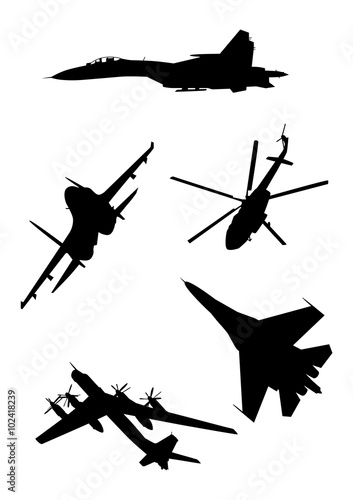 Russian military air force silhouettes set isolated on white bac